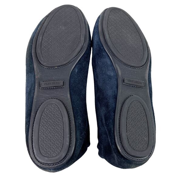 Tory Burch Minnie Suede Leather Travel Ballet Flat 7.5 Navy Blue Foldable - Picture 9 of 10
